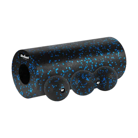 Zestaw wałek do masażu, roller, piłka, duoball , 3 elementy, kolor czarno-niebieski, materiał EPP, REBEL ACTIVE