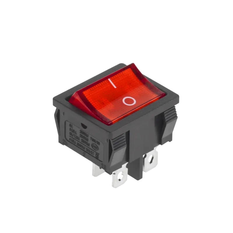 Złącze przełącznik prost.szer.4 pin poświetlany 230V czerwony Złącze przełącznik prost.szer.4 pin poświetlany 230V czerwony