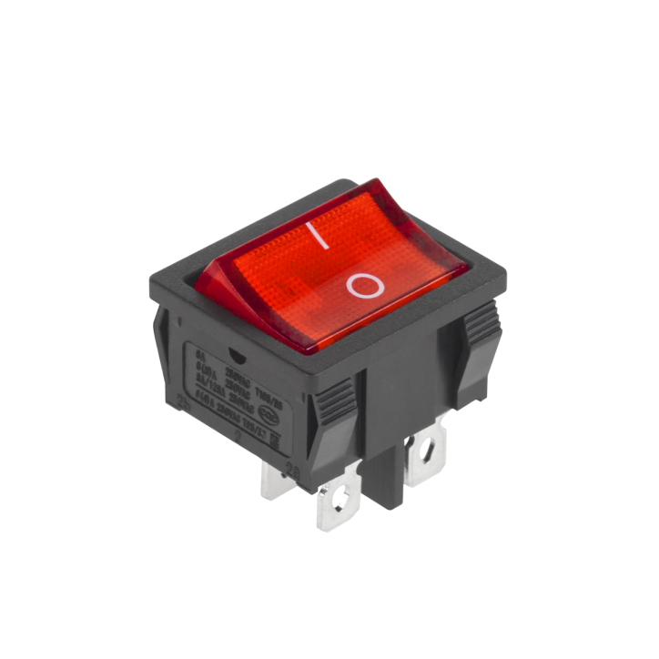 Złącze przełącznik prost.szer.4 pin poświetlany 230V czerwony Złącze przełącznik prost.szer.4 pin poświetlany 230V czerwony