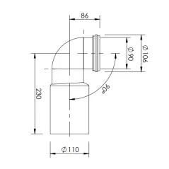 Kolano do WC FI 110mm/90mm 90 stopni L 230mm czarne
