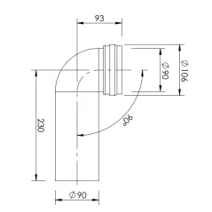 Kolano do WC FI 90mm 90 stopni L 230mm Czarne