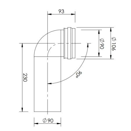 Kolano do WC FI 90mm 90 stopni L 230mm Czarne