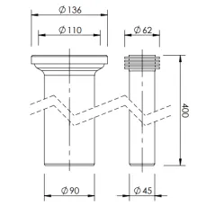 Złącza do WC podtynkowe Fi 110 / Fi 62 L 400mm czarne