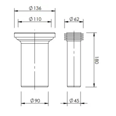 Złącza do WC podtynkowe Fi 110 / Fi 62 L 180mm czarne