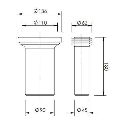 Złącza do WC podtynkowe Fi 110 / Fi 62 L 180mm czarne