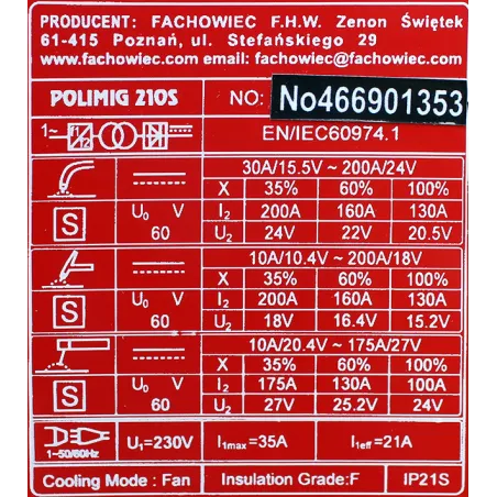 Półautomat spawalniczy inwerterowy 3w1 POLIMIG 210 MIG/MAG TIG MMA Welder Fantasy + komplet uchwytów