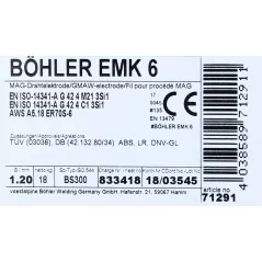 Bohler MAG drut spawalniczy EMK6 ER70S-6 G3Si1 12.50 1.2X18kg szpula (cena za 1 szpulę)