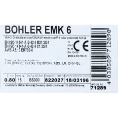 Bohler MAG drut spawalniczy EMK6 ER70S-6 G3Si1 12.50 0.8X15kg szpula (cena za 1 szpulę)
