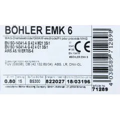 Bohler MAG drut spawalniczy EMK6 ER70S-6 G3Si1 12.50 0.8X15kg szpula (cena za 1 szpulę)