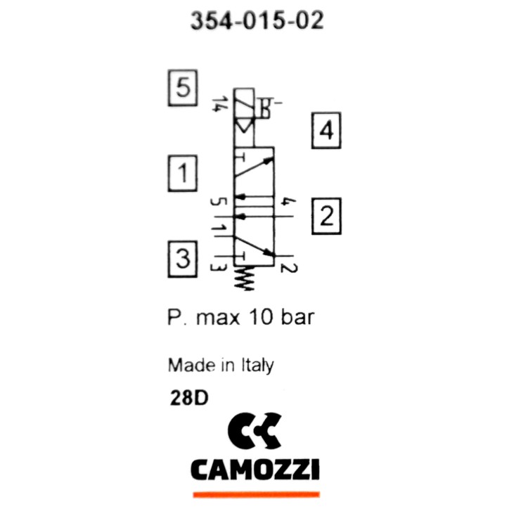 Zawór CAMOZZI 130-354-015-02 5/2 1/4" monostabilny + Cewka 24VAC / 12VDC + Wtyczka Zawór CAMOZZI 130-354-015-02 5/2 1/4" monostabilny + Cewka 24VAC / 12VDC + Wtyczka