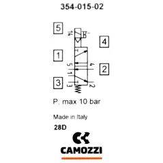 Zawór CAMOZZI 130-354-015-02 5/2 1/4" monostabilny + Cewka 48VAC / 24VDC + Wtyczka