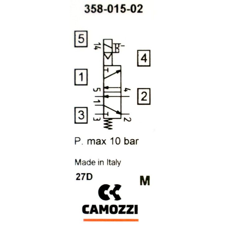 Zawór CAMOZZI 130-358-015-02 5/2 1/8" monostabilny + Cewka 230V AC + Wtyczka Zawór CAMOZZI 130-358-015-02 5/2 1/8" monostabilny + Cewka 230V AC + Wtyczka