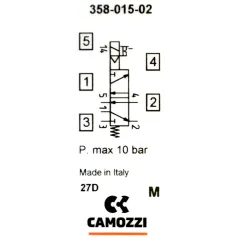 Zawór CAMOZZI 130-358-015-02 5/2 1/8" monostabilny + Cewka 24VAC / 12VDC + Wtyczka