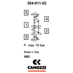 Zawór CAMOZZI 354-011-02 5/2 1/4" bistabilny + Cewka 24VAC / 12VDC + Wtyczka