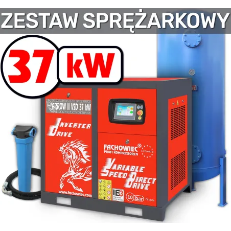 ARROW II sprężarka śrubowa VSD 37 kW 2040-5600 l/min. 10bar + zbiornik 1000l + separator