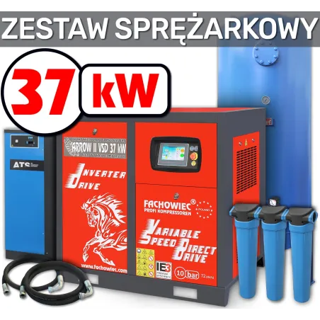 ARROW II sprężarka śrubowa VSD 37 kW 2040-5600 l/min. 10bar + zbiornik 1000l + separator + osuszacz + filtry P i M + osprzęt