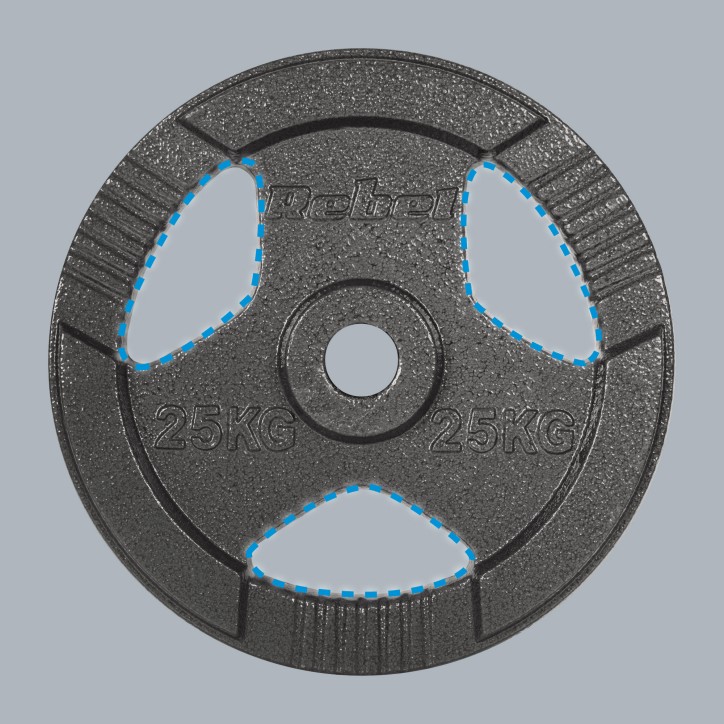Obciążenie żeliwne olimpijskie 25kg, otwór 51mm, talerz z uchwytami, REBEL ACTIVE Obciążenie żeliwne olimpijskie 25kg, otwór 51mm, talerz z uchwytami, REBEL ACTIVE
