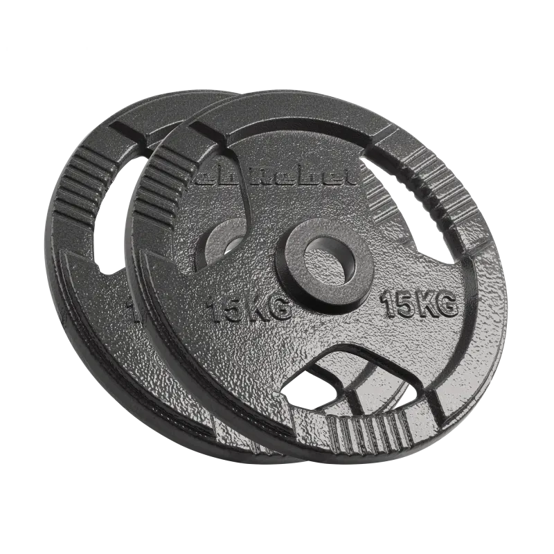 Obciążenie żeliwne olimpijskie zestaw 2x15kg, otwór 51mm, talerz z uchwytami, REBEL ACTIVE