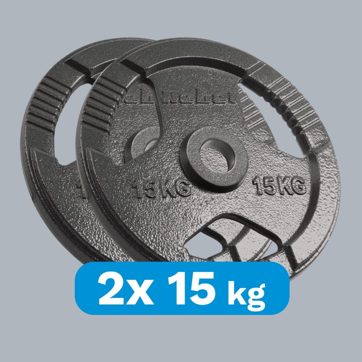 Obciążenie żeliwne olimpijskie zestaw 2x15kg, otwór 51mm, talerz z uchwytami, REBEL ACTIVE Obciążenie żeliwne olimpijskie zestaw 2x15kg, otwór 51mm, talerz z uchwytami, REBEL ACTIVE