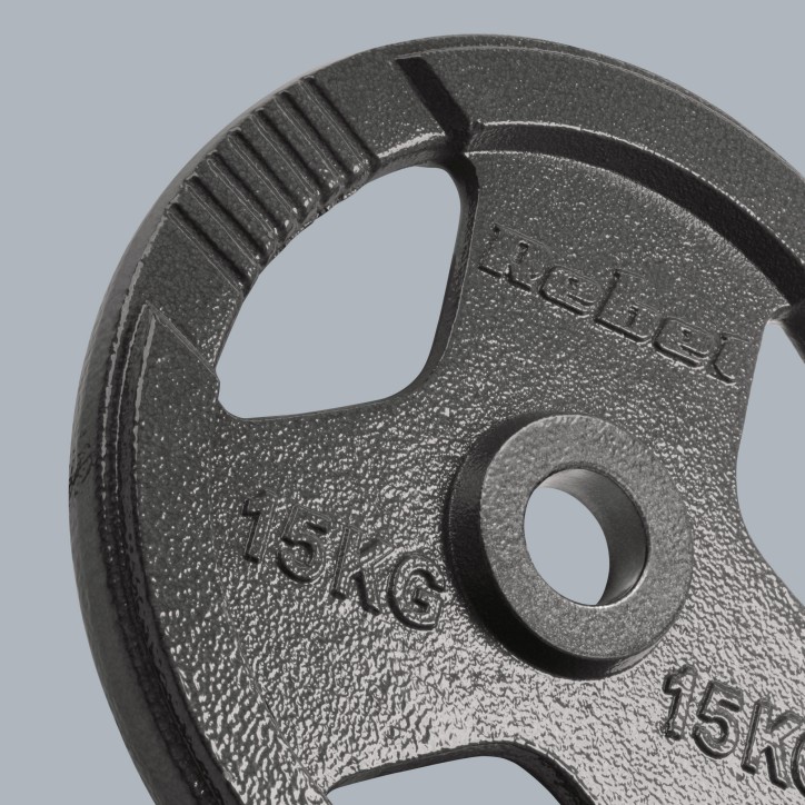 Obciążenie żeliwne olimpijskie zestaw 2x15kg, otwór 51mm, talerz z uchwytami, REBEL ACTIVE Obciążenie żeliwne olimpijskie zestaw 2x15kg, otwór 51mm, talerz z uchwytami, REBEL ACTIVE
