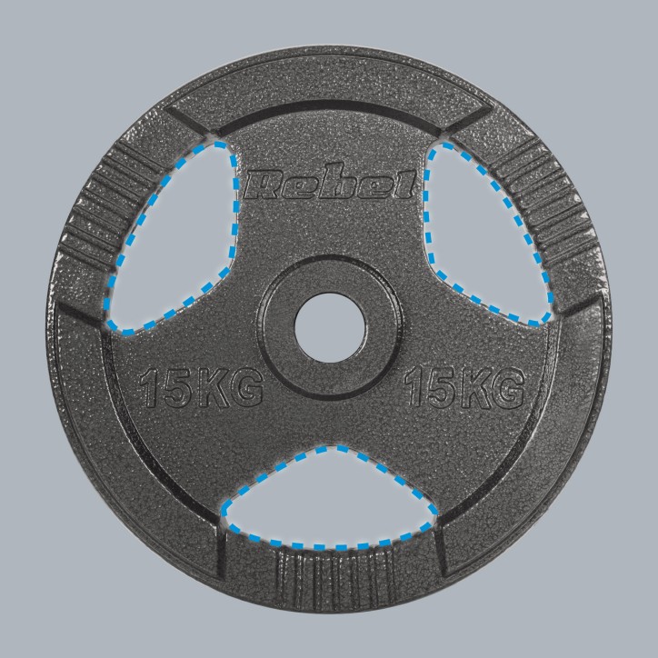 Obciążenie żeliwne olimpijskie zestaw 2x15kg, otwór 51mm, talerz z uchwytami, REBEL ACTIVE Obciążenie żeliwne olimpijskie zestaw 2x15kg, otwór 51mm, talerz z uchwytami, REBEL ACTIVE
