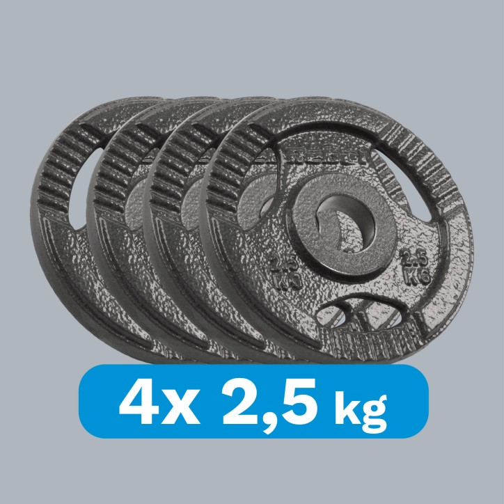 Obciążenie żeliwne olimpijskie zestaw 4x2.5kg, otwór 51mm, talerz z uchwytami, REBEL ACTIVE Obciążenie żeliwne olimpijskie zestaw 4x2.5kg, otwór 51mm, talerz z uchwytami, REBEL ACTIVE