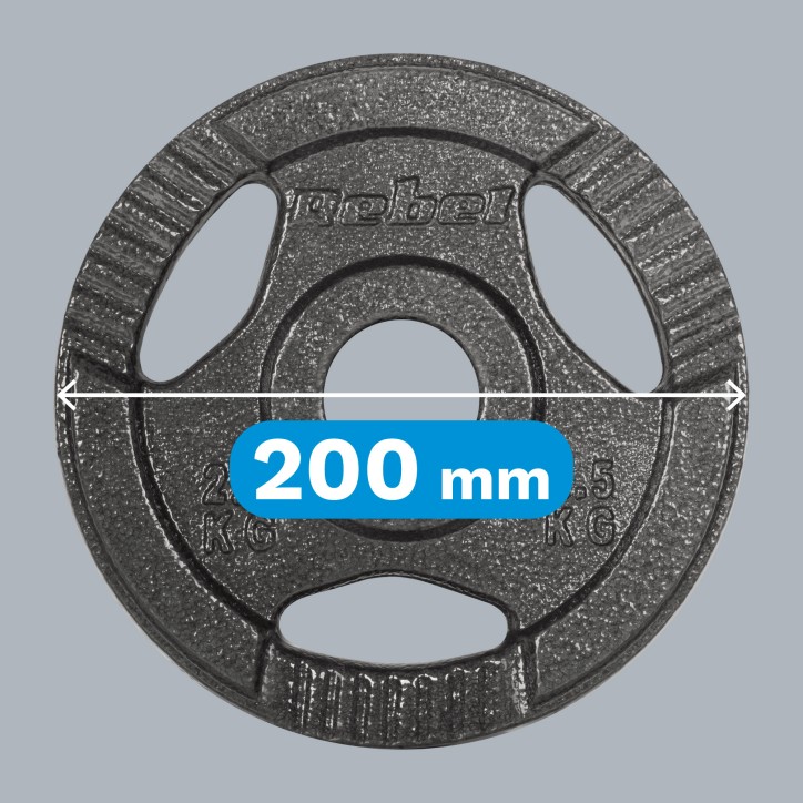 Obciążenie żeliwne olimpijskie zestaw 4x2.5kg, otwór 51mm, talerz z uchwytami, REBEL ACTIVE Obciążenie żeliwne olimpijskie zestaw 4x2.5kg, otwór 51mm, talerz z uchwytami, REBEL ACTIVE
