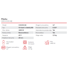 Pilarka akumulatorowa Cedrus 60V CHS350-B4 | Cedrus Power