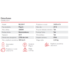 Dmuchawa akumulatorowa Cedrus 60V BL210-P Cedrus Power