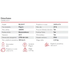 Dmuchawa akumulatorowa Cedrus 60V BL210-P Cedrus Power
