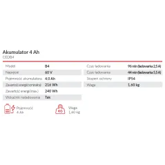 Bateria Cedrus Li-Ion 4Ah 60V do urządzeń Cedrus Power