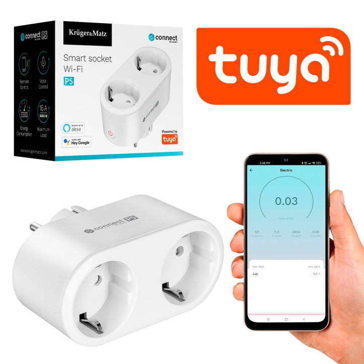 Gniazdo podwójne WiFi Kruger&Matz Connect P5 Tuya Gniazdo podwójne WiFi Kruger&Matz Connect P5 Tuya