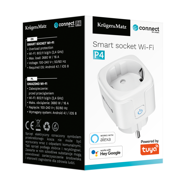 Gniazdo WiFi Kruger&Matz Connect P4 Białe Tuya Gniazdo WiFi Kruger&Matz Connect P4 Białe Tuya