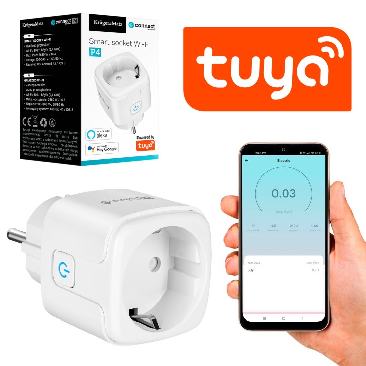 Gniazdo WiFi Kruger&Matz Connect P4 Białe Tuya Gniazdo WiFi Kruger&Matz Connect P4 Białe Tuya
