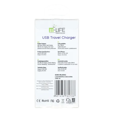 Ładowarka sieciowa M-Life USB 2000 mA