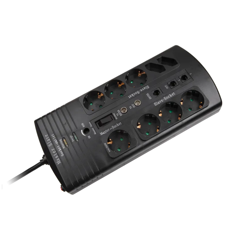 Listwa czarna KEMOT 9 gniazd typu niemieckiego, dł. 1,5m (3x1.0) zab. TV, tel., itp.