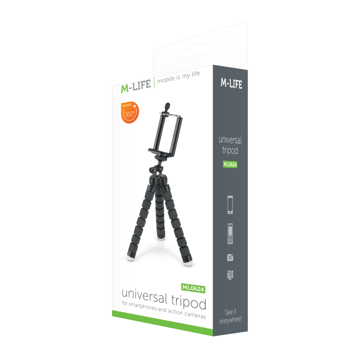 Uchwyt tripod, statyw elastyczny M-LIFE do telefonu / kamery sportowej czerwony