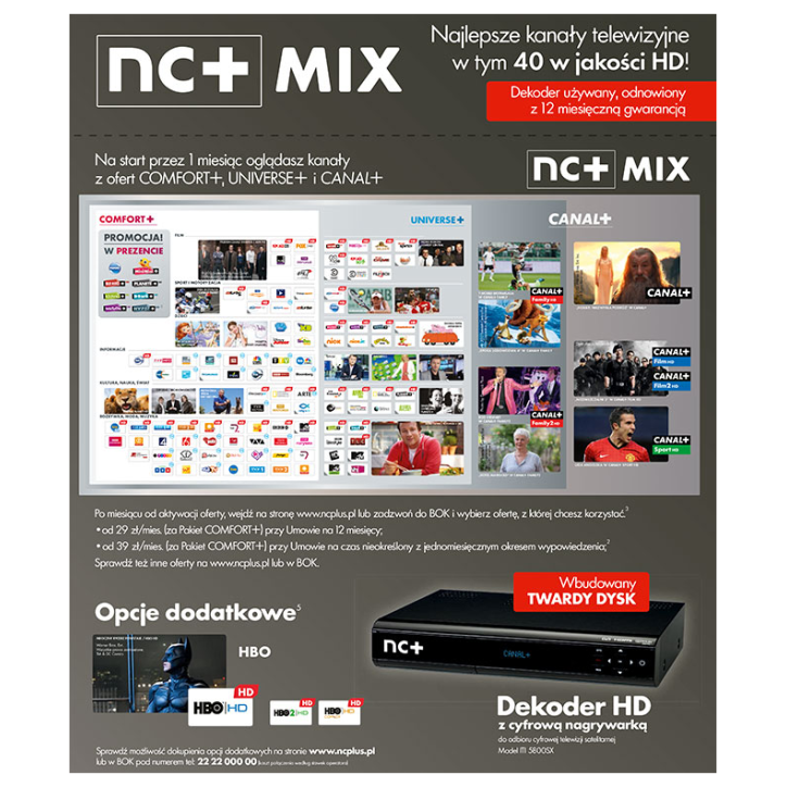 Usługa telewizyjna NC+ NC31 PLATINIUM z dekoderem 5800SX PKWiU 61.30.20.0 Usługa telewizyjna NC+ NC31 PLATINIUM z dekoderem 5800SX PKWiU 61.30.20.0