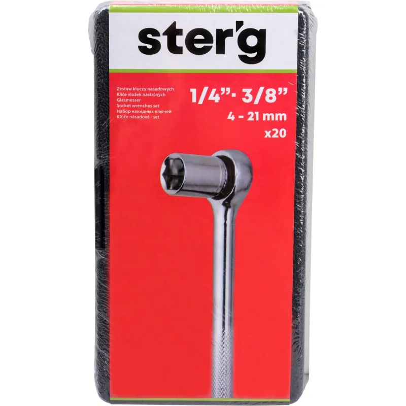 Klucze nasadowe 1/4'', 3/8'': 4-21 mm 20 szt. Klucze nasadowe 1/4'', 3/8'': 4-21 mm 20 szt.