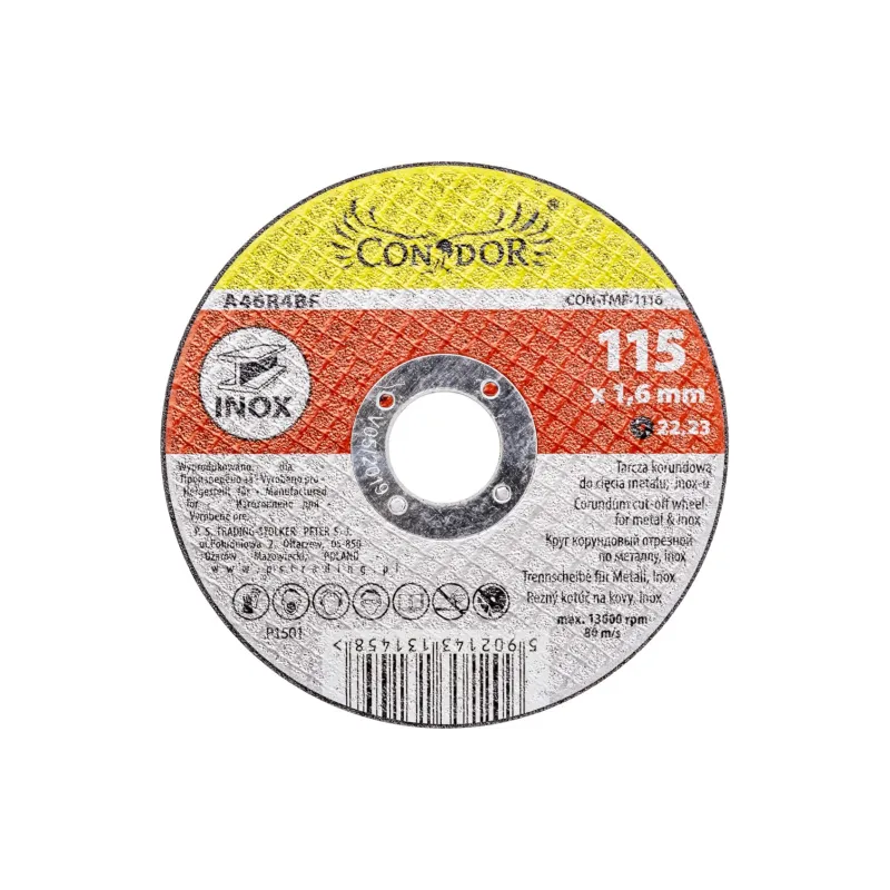 Tarcza korundowa 115 x 1.6 x 22.2 mm, do metalu, Inox Tarcza korundowa 115 x 1.6 x 22.2 mm, do metalu, Inox