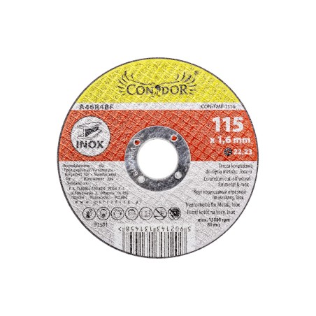 Tarcza korundowa 115 x 1.6 x 22.2 mm, do metalu, Inox