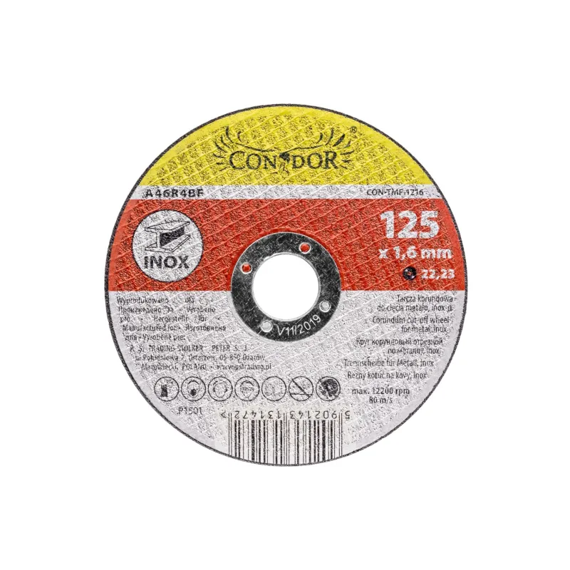 Tarcza korundowa 125 x 1.6 x 22.2 mm, do metalu, Inox Tarcza korundowa 125 x 1.6 x 22.2 mm, do metalu, Inox