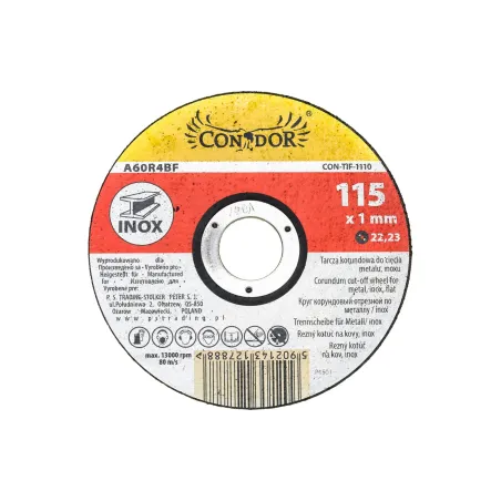 Tarcza korundowa 115 x 1.0 x 22.2 mm, do metalu, Inox