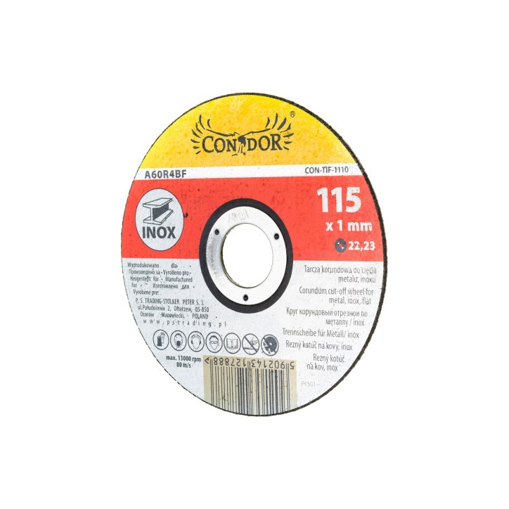 Tarcza korundowa 115 x 1.0 x 22.2 mm, do metalu, Inox Tarcza korundowa 115 x 1.0 x 22.2 mm, do metalu, Inox