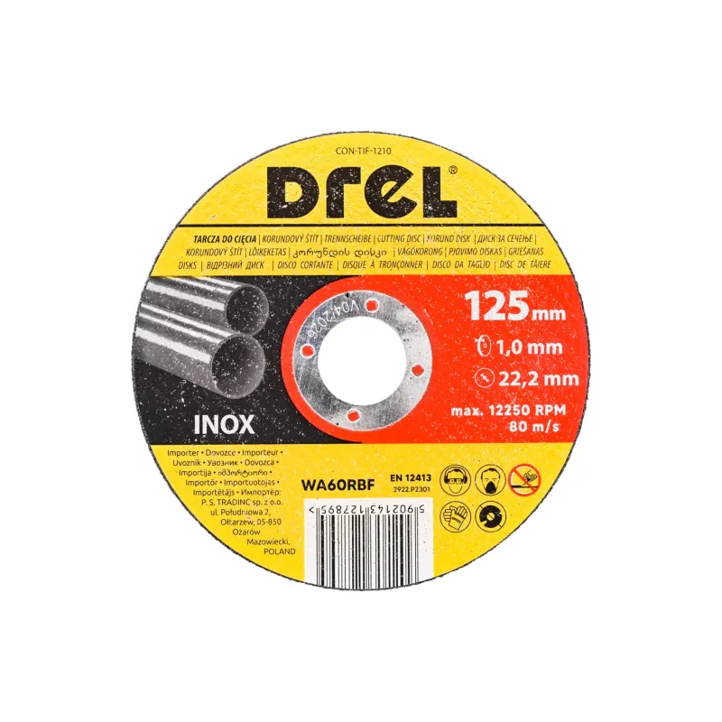 Tarcza korundowa 125 x 1.0 x 22.2 mm, do metalu, Inox