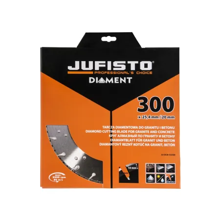 Tarcza diamentowa 300 x 25.4 mm, segmentowa, spawana laserowo, do granitu i betonu