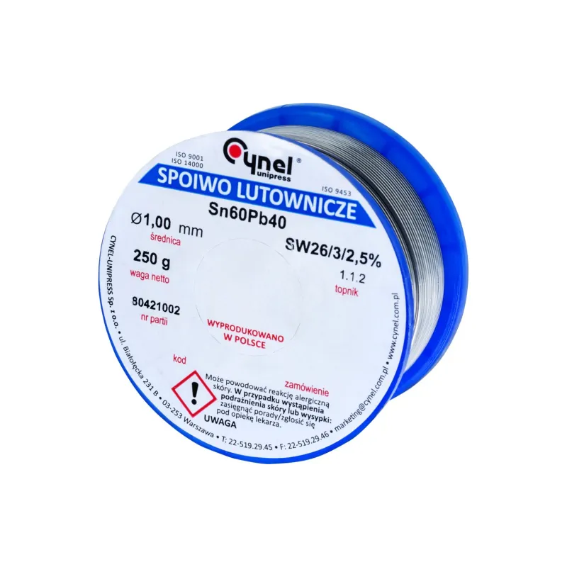 Spoiwo lutownicze 1.0 mm, 250 g, Sn60Pb40, topnik SW26, szpulka