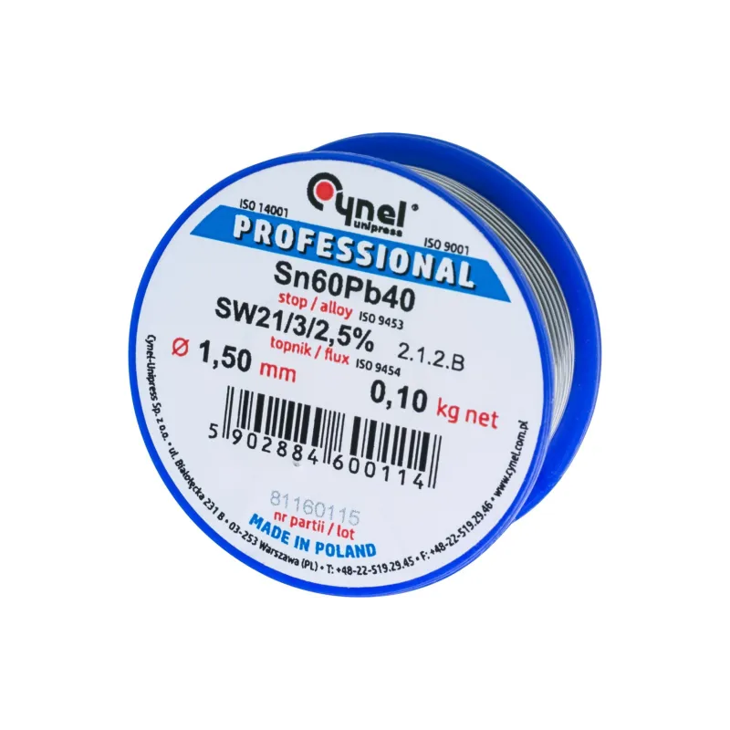Spoiwo lutownicze 1.5 mm, 100 g, Sn60Pb40, topnik SW26, szpulka