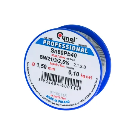 Spoiwo lutownicze 1.5 mm, 100 g, Sn60Pb40, topnik SW26, szpulka