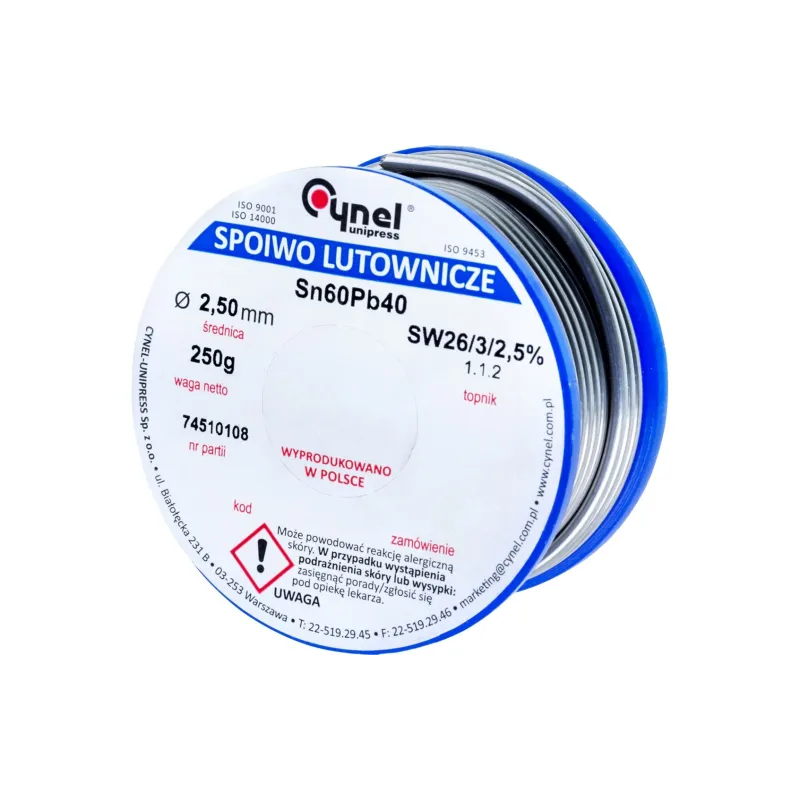 Spoiwo lutownicze 2.5 mm, 250 g, Sn60Pb40, topnik SW26, szpulka